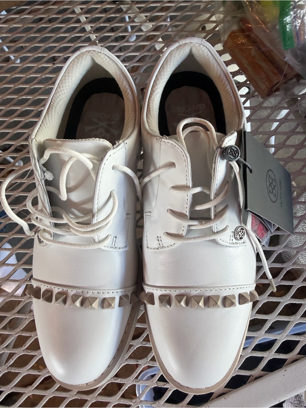 G/FORE White Stud-Trim Lace-Up Golf Sneakers